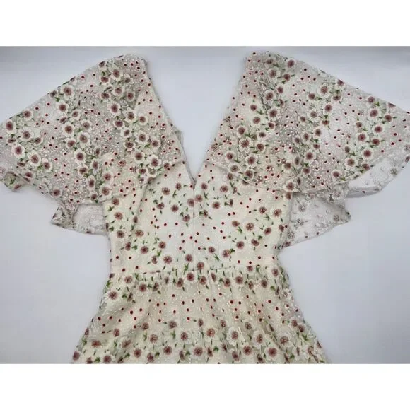 $298 DRESS THE POPULATION River Embroidered Floral Off Shoulder Dress~White~XS - Picture 4 of 10